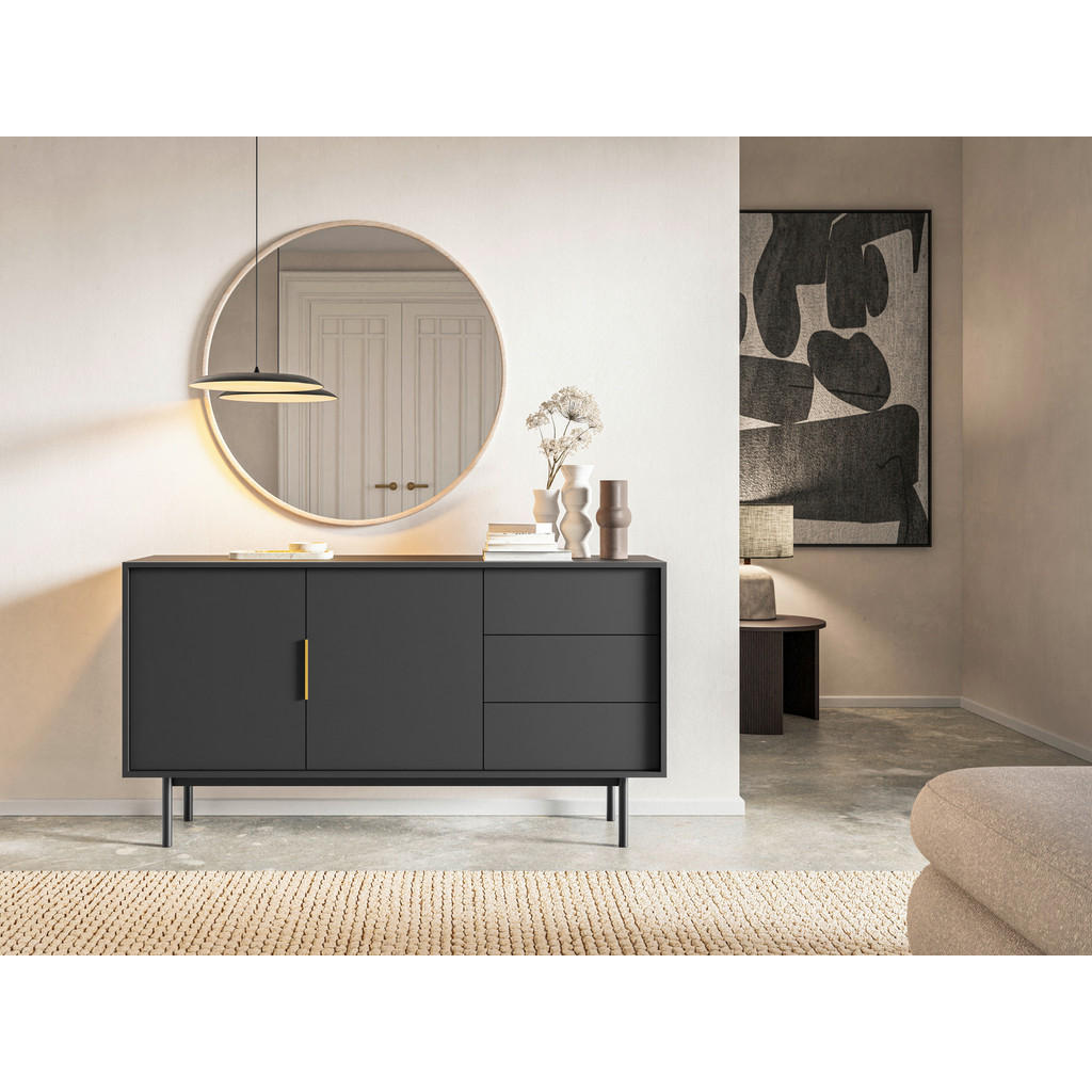 Thumbnail - Xora Sideboard Viva, Schwarz, Metall, 2 Fächer, 3 Schubladen, 154x82x39 cm, Beimöbel erhältlich, Schlafzimmer, Schlafzim...