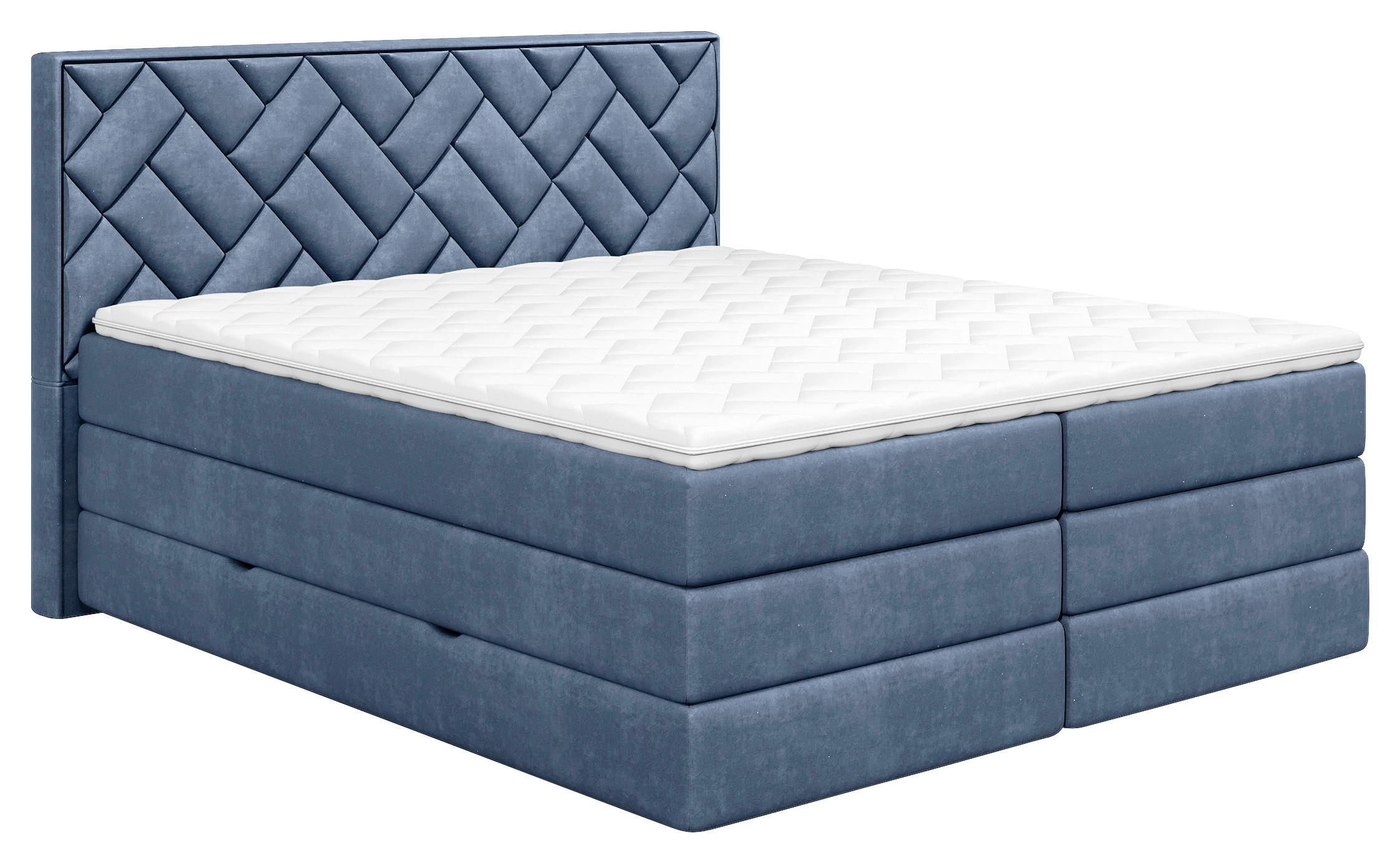 Thumbnail - Mid.you Boxspringbett, Dunkelblau, Holzwerkstoff, H3 + H4, Höhe ca. 18 cm, 160x200 cm, Bettkasten, gepolstertes Kopfteil...