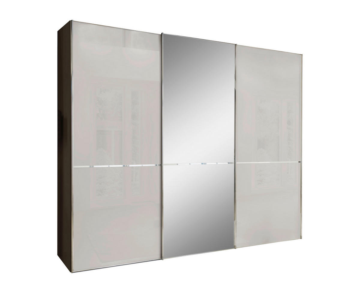 SCHWEBETÜRENSCHRANK 300/236/67 cm 3-türig Grau, Dunkelgrau  - Chromfarben/Dunkelgrau, KONVENTIONELL, Glas/Holzwerkstoff (300/236/67cm) - Novel