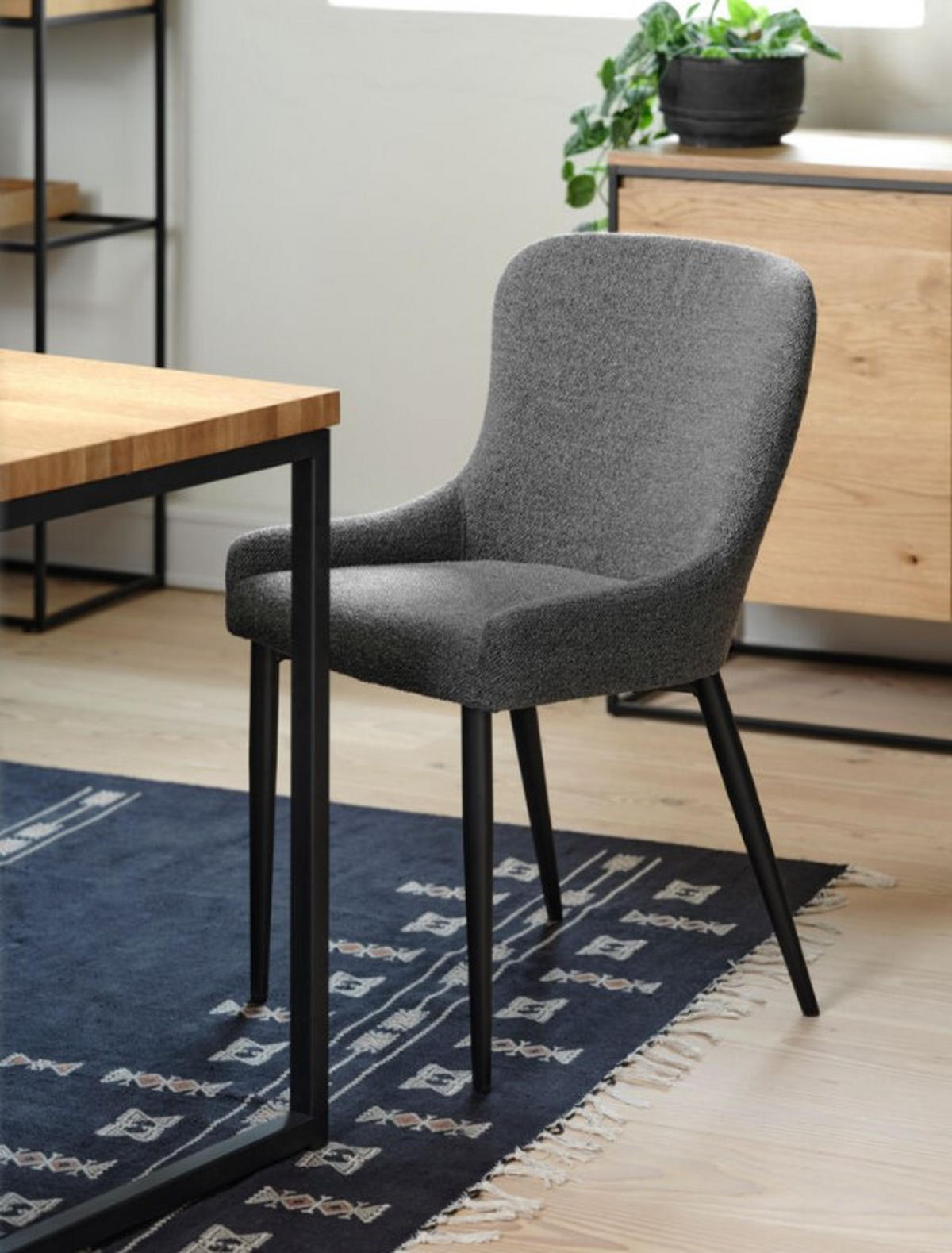 STOL MED ARMSTÖD bouclé  - mörkgrå/svart, Design, metall/textil (52/82/60cm) - Best Price