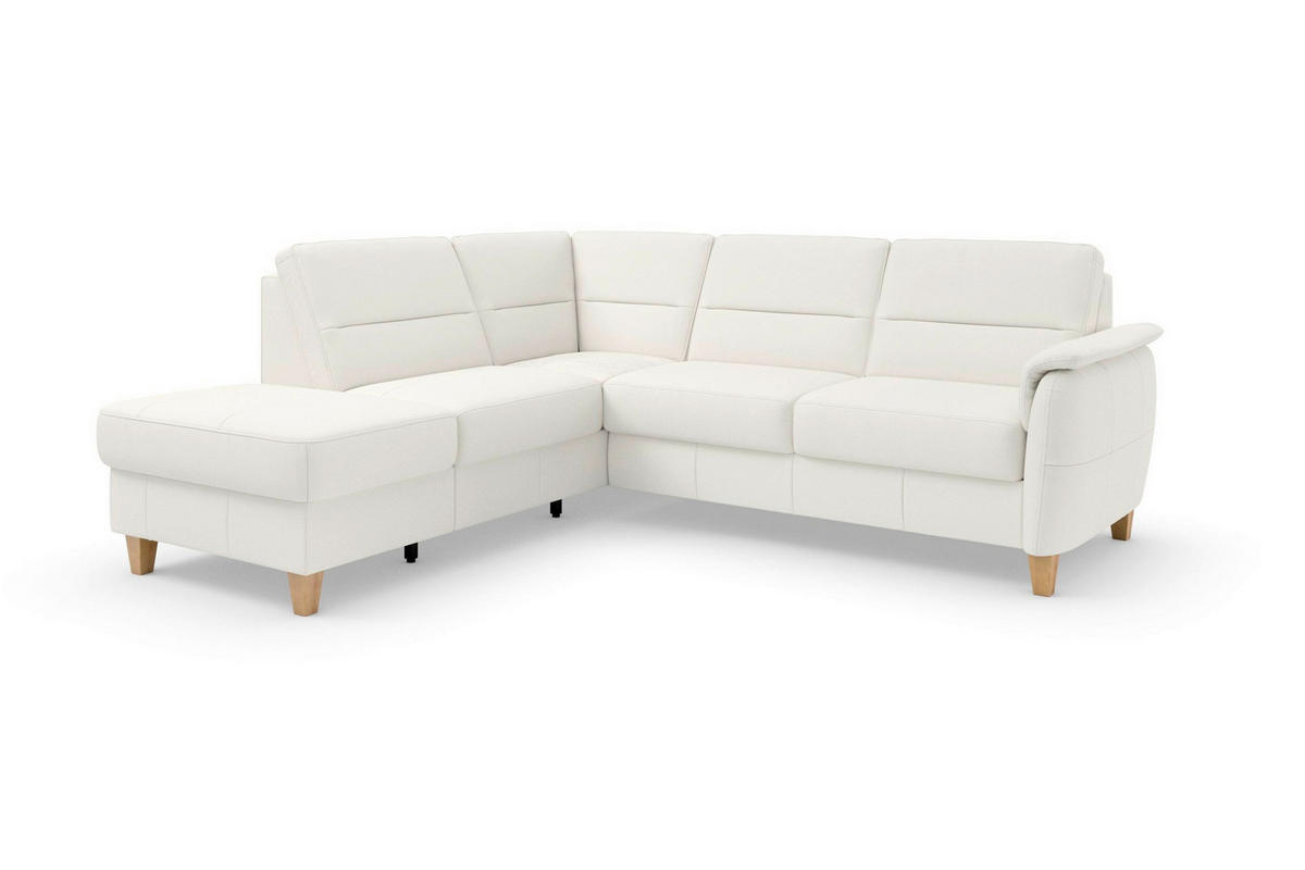 ECKSOFA PALMERA E in Echtleder Weiß  212/236 cm  - Eichefarben/Weiß, Basics, Leder/Holz (212/236cm) - Sit & More