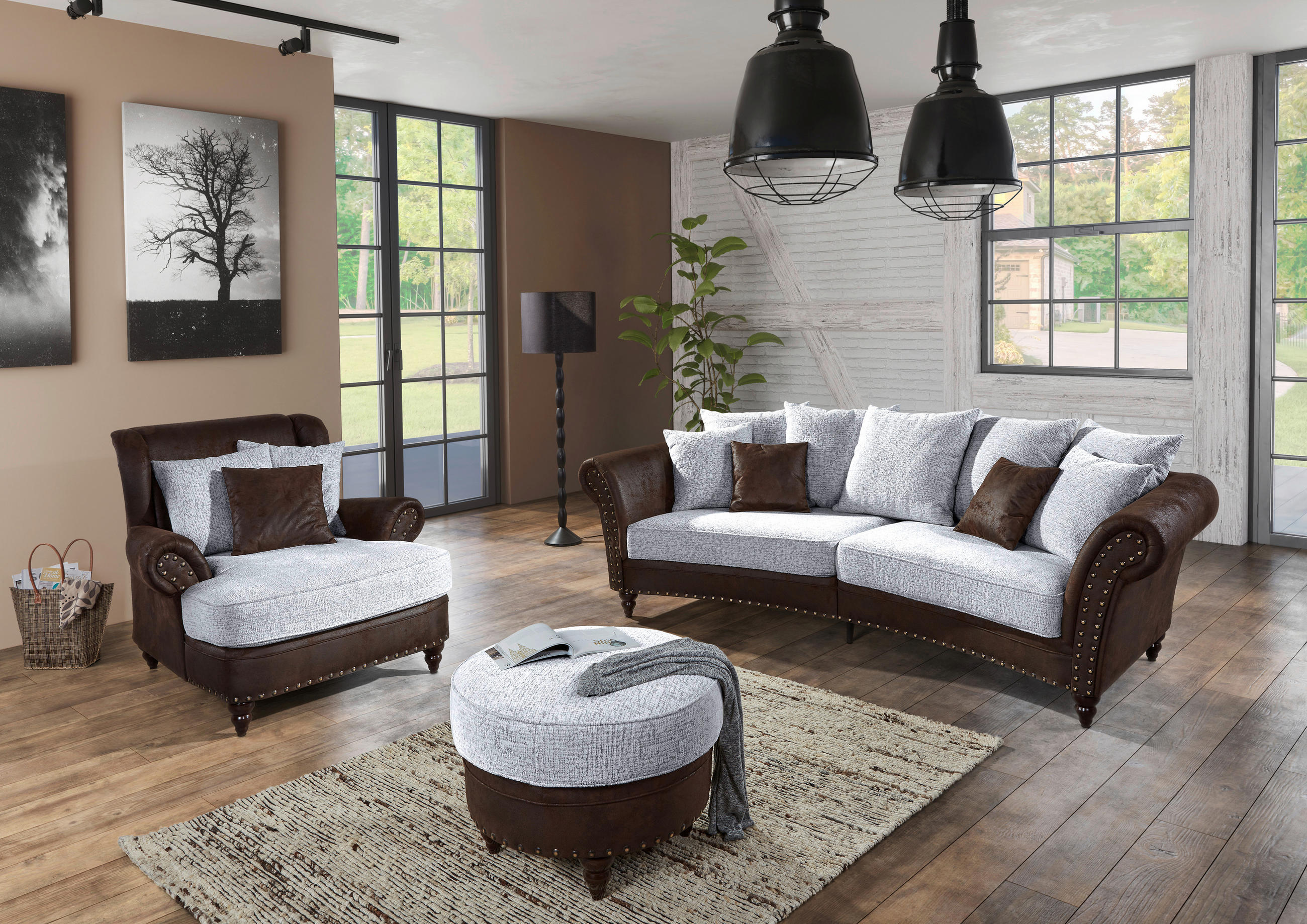 XXL-SESSEL - Dunkelbraun/Hellgrau, ROMANTIK / LANDHAUS, Holz/Textil (125/102/138cm) - Landscape