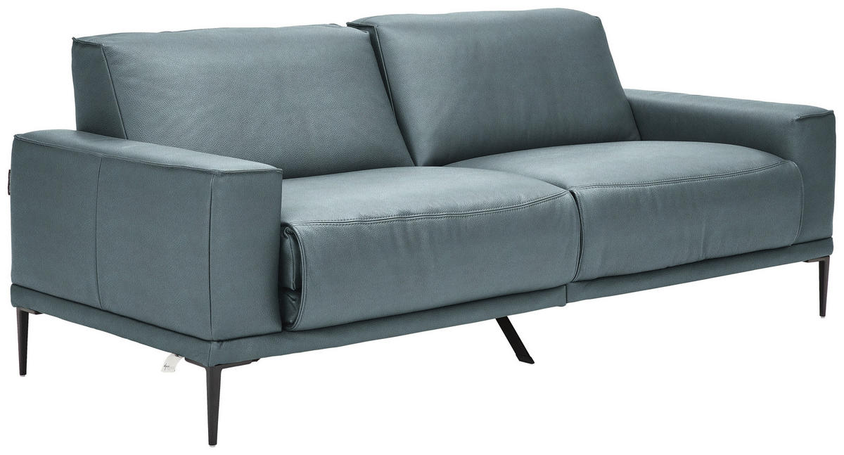 2,5-SITZER in Echtleder Blau  - Blau/Schwarz, Design, Leder/Metall (200/102/92cm) - Johann Jakob