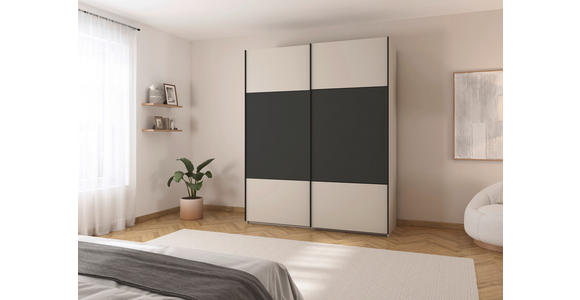 SCHWEBETÜRENSCHRANK 201/223/68 cm 2-türig Graphitfarben, Champagner  - Champagner/Schwarz, KONVENTIONELL, Holzwerkstoff/Metall (201/223/68cm) - Novel