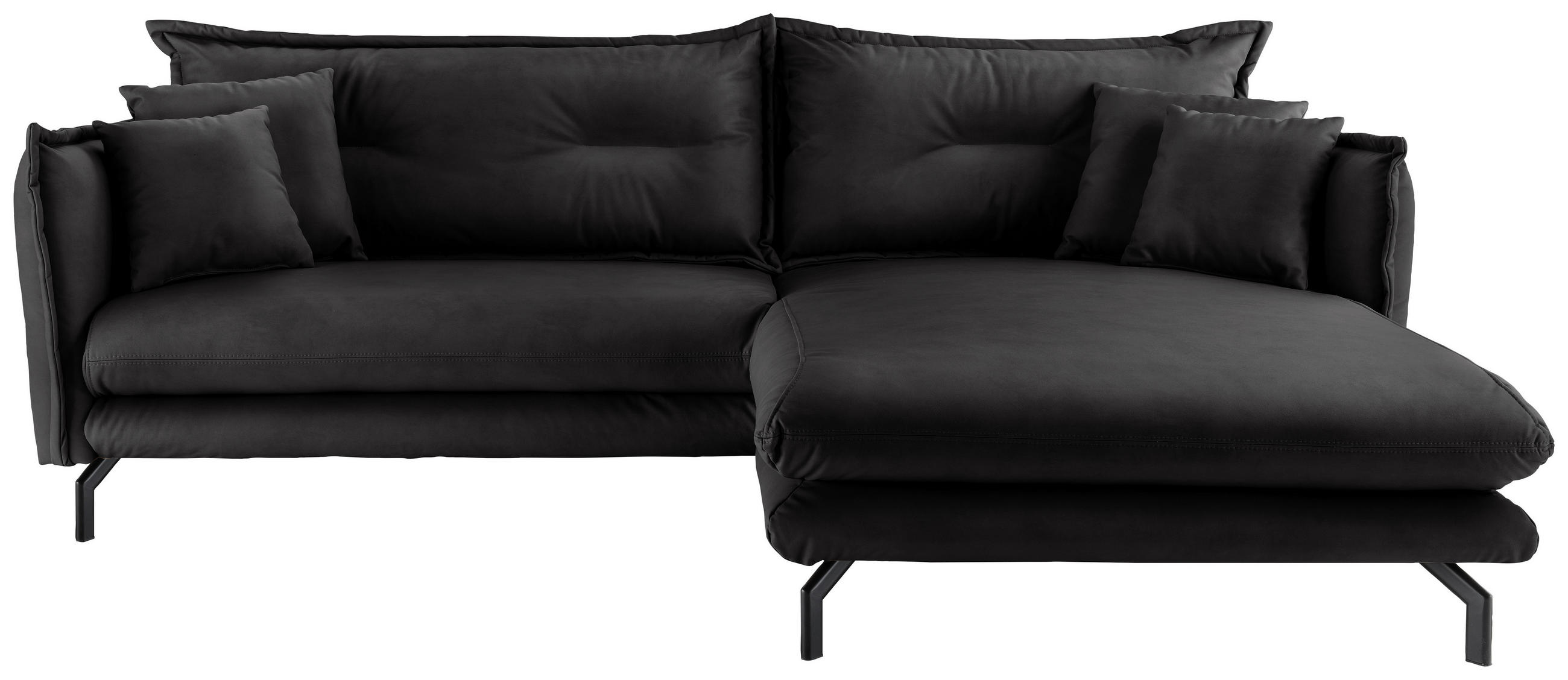ECKSOFA Schwarz Lederlook  - Schwarz, MODERN, Textil/Metall (255/180cm) - Livetastic