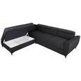 ECKSOFA Schwarz Velours  inkl. Bettkasten, Schlaffunktion, Rücken echt, Kopfteilverstellung, Liegefläche im Originalstoff  - Schwarz, KONVENTIONELL, Textil/Metall (217/255cm) - Carryhome
