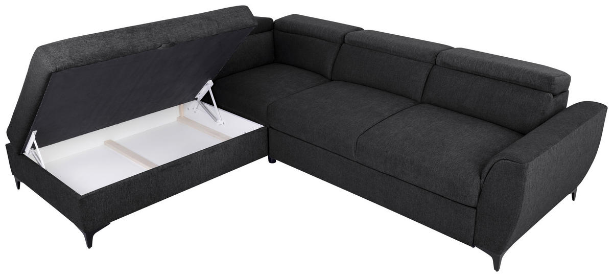 ECKSOFA in Velours Schwarz  - Schwarz, Konventionell, Textil/Metall (217/255cm) - MID.YOU