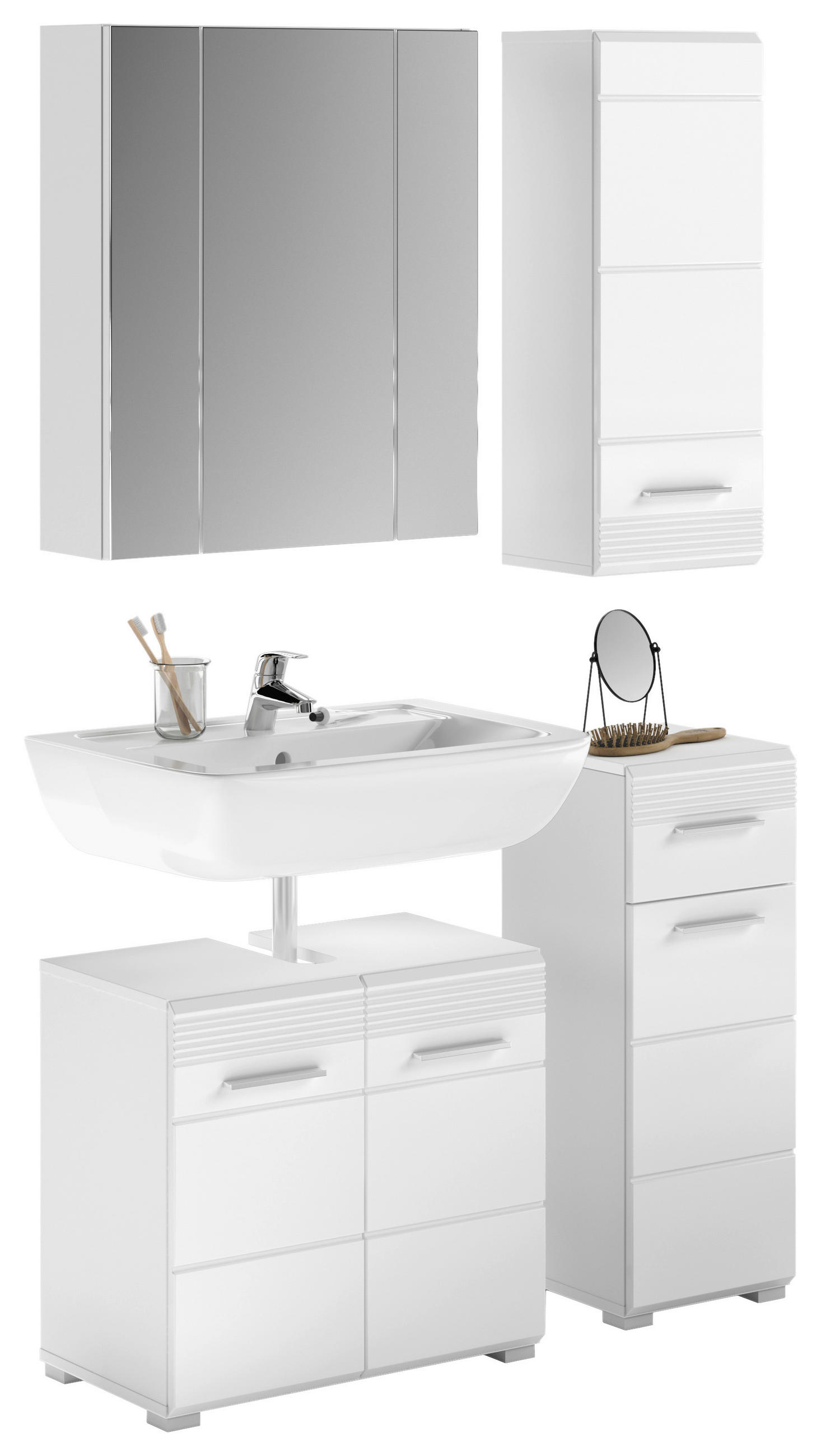 KOUPELNA vysoce lesklá bílá  - bílá/barvy stříbra, Moderní, kompozitní dřevo/plast (90cm) - MID.YOU
