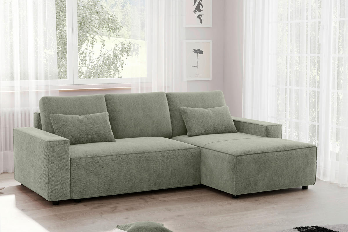 ECKSCHLAFSOFA  mit seitenverkehrt erhältlich, Rücken echt Chenille Dunkelgrün  - Dunkelgrün/Schwarz, MODERN, Kunststoff/Textil (247/154cm) - Livetastic