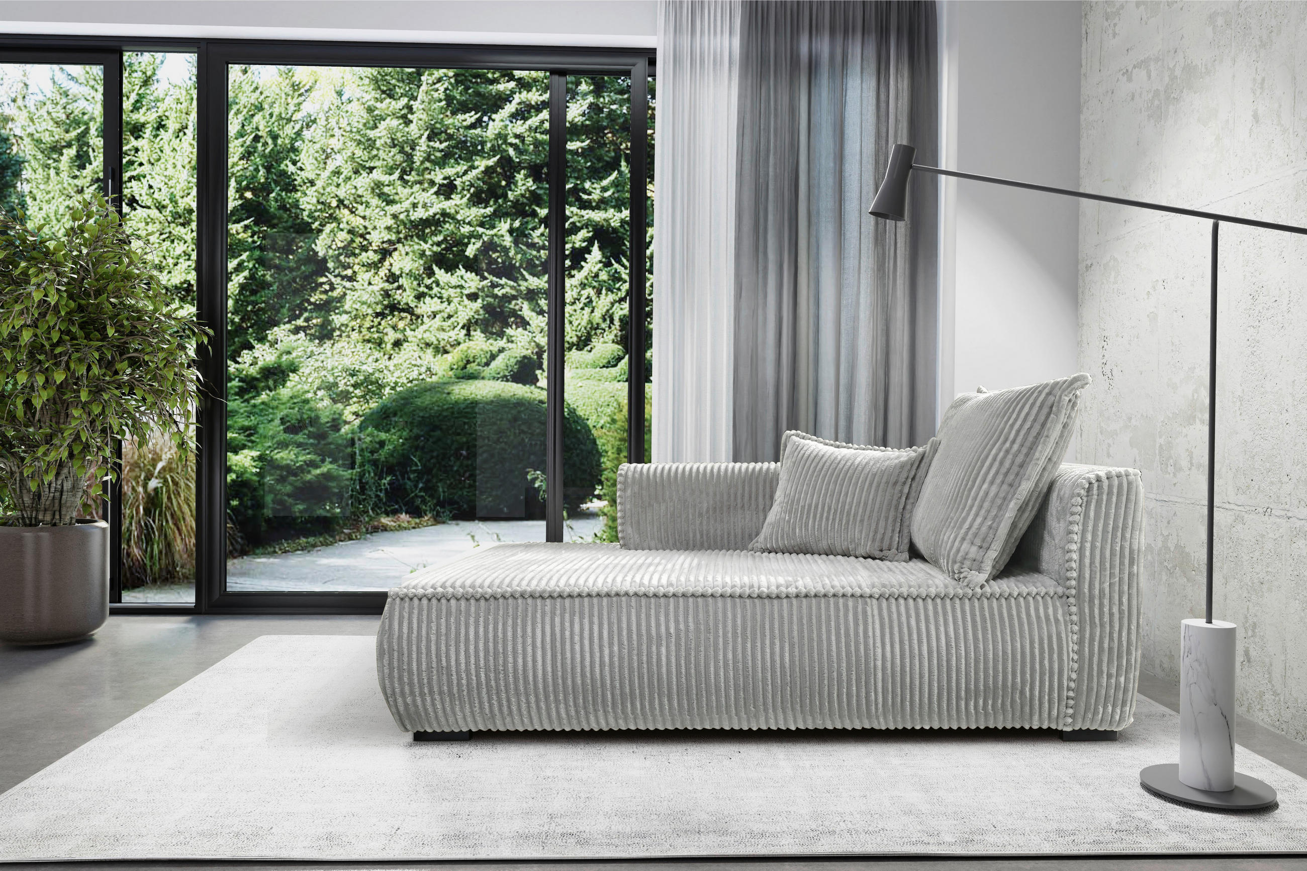 RÉCAMIERE in Cord Hellgrau  - Hellgrau/Schwarz, Design, Holz/Textil (207/75/121cm) - MID.YOU