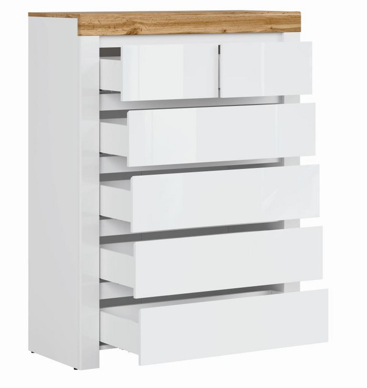 VISOKA KOMODA, bela, hrast wotan, bela, visoki sijaj  - hrast wotan/črna, Design, umetna masa/leseni material (98,2/129,5/42cm) - Carryhome