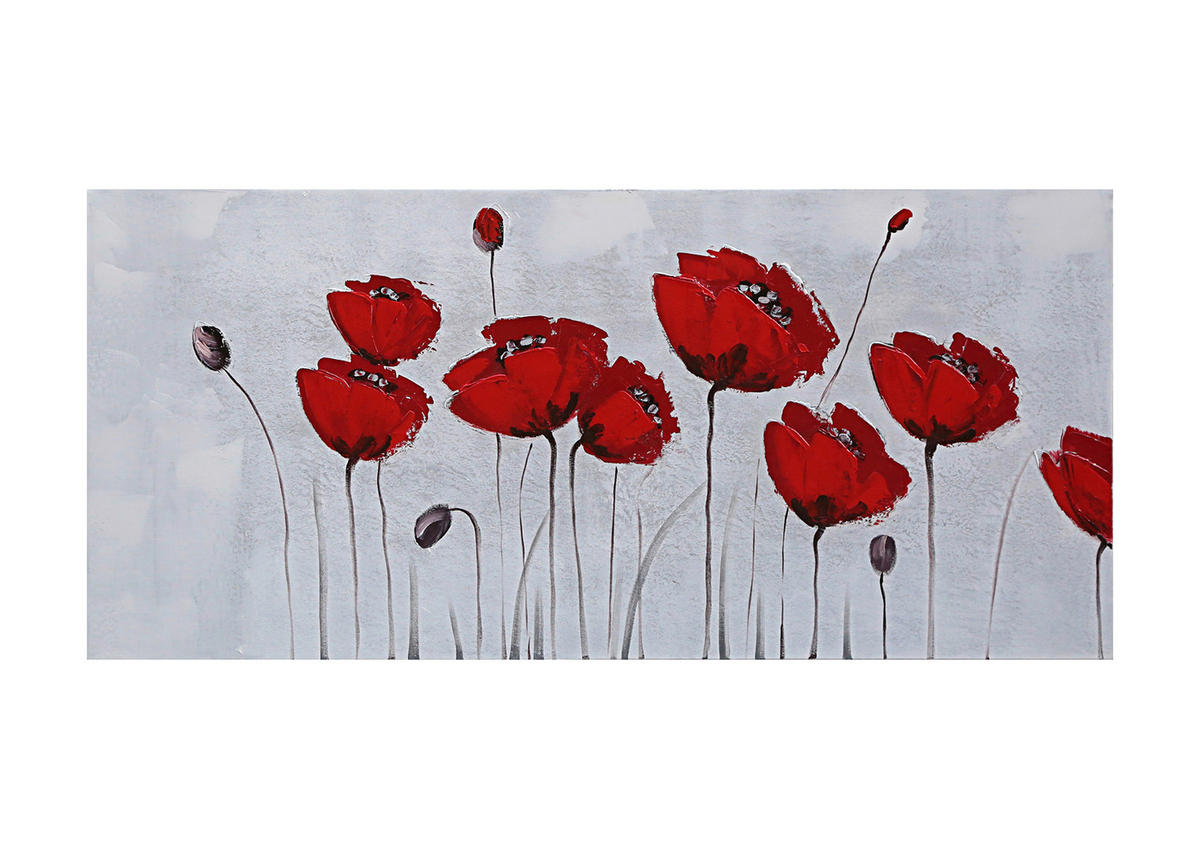 ÖLGEMÄLDE Blumen 120/55 cm  - Rot/Weiß, LIFESTYLE, Holz/Textil (120/55cm) - Monee