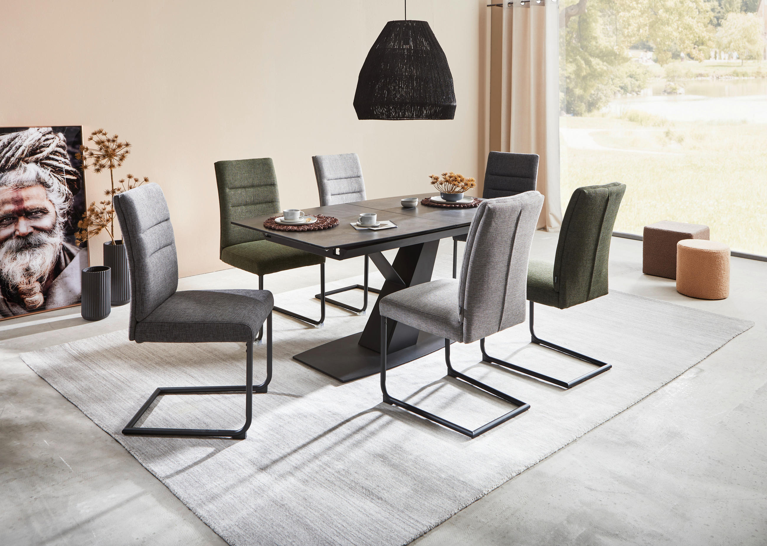 Thumbnail - Novel Schwingstuhl, Schwarz, Hellgrau, Metall, Textil, C-Form, 48x98x63 cm, Esszimmer, Stühle, Esszimmerstühle, Schwings...