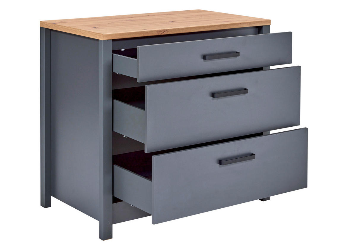 KÜCHENLEERBLOCK   in Anthrazit, Eiche Artisan  - Anthrazit/Schwarz, MODERN, Glas/Holzwerkstoff (370/167/60cm) - home24