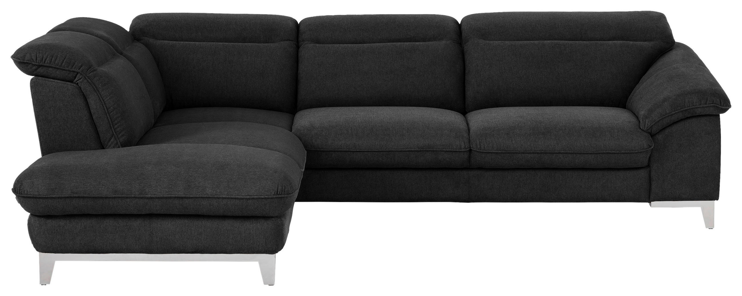 ECKSOFA in Chenille Schwarz  - Chromfarben/Schwarz, Design, Textil/Metall (232/293cm) - Livetastic