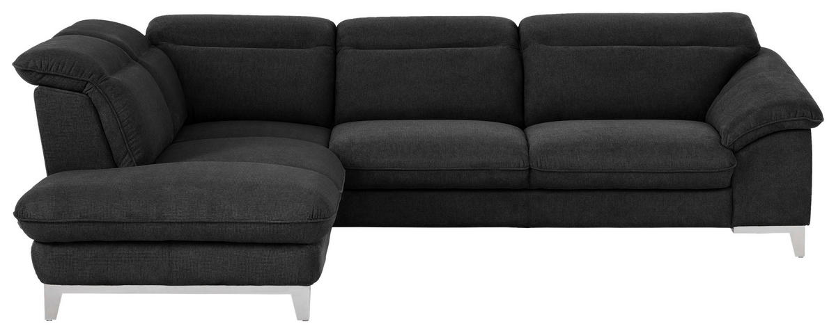 ECKSOFA in Chenille Schwarz  - Chromfarben/Schwarz, Design, Textil/Metall (232/293cm) - Livetastic