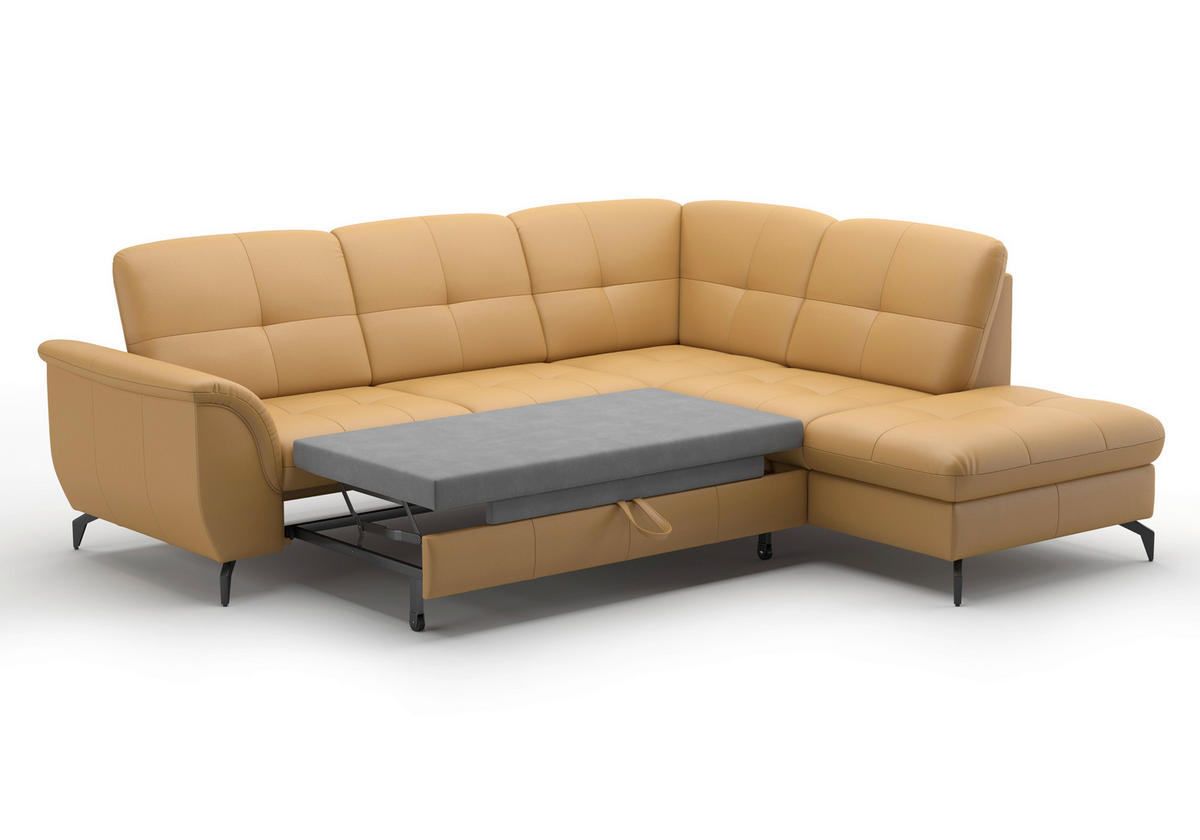 ECKSOFA in Vliesstoff Kombination Echtleder/Stoff Currygelb  - Currygelb/Schwarz, Modern, Leder/Textil (244/212cm) - Sit & More