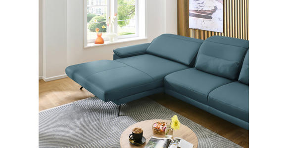 ECKSOFA in Echtleder Blau 193/332 cm - Blau/Schwarz, Design, Leder/Metall (193/332cm) - Dieter Knoll