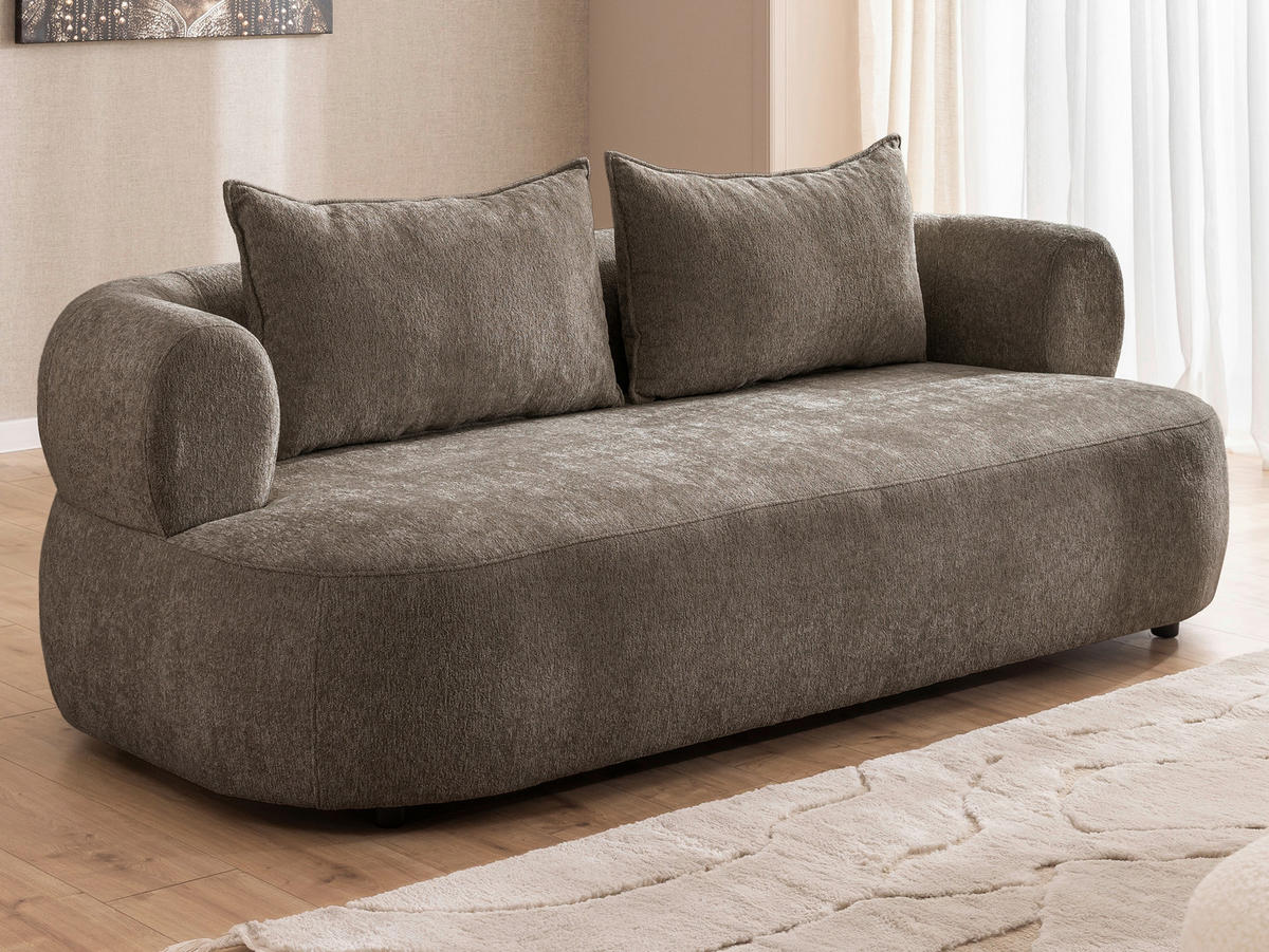 3-SITZER-SOFA Chenille Braun  - Schwarz/Braun, Design, Kunststoff/Textil (200/76/96cm) - Livetastic