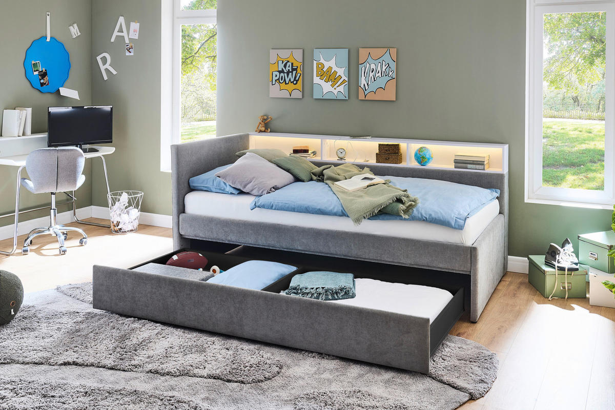 STAURAUMBETT 120/200 cm  in Grau, Weiß  - Weiß/Grau, MODERN, Holz/Holzwerkstoff (120/200cm) - Stylife