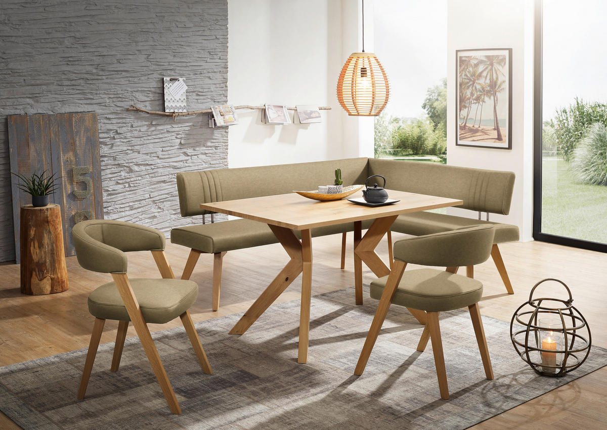 ECKBANK in Holz, Textil Olivgrün, Wildeiche  - Wildeiche/Eichefarben, Design, Holz/Textil (220/200cm) - Venda