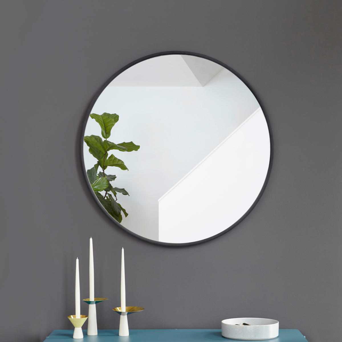 WANDSPIEGEL 94/94/3 cm    in rund  - Schwarz, KONVENTIONELL, Glas/Kunststoff (94/94/3cm) - Umbra