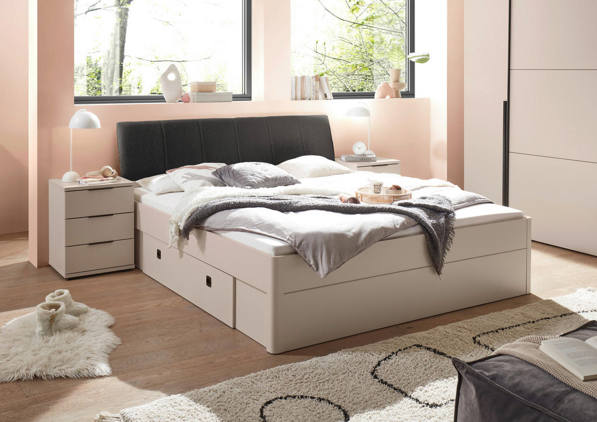 BETT 180/200 cm,  in Graphitfarben, Kaschmir, Bettschubladen,  - Kaschmir/Graphitfarben, KONVENTIONELL (180/200cm) - Boxxx