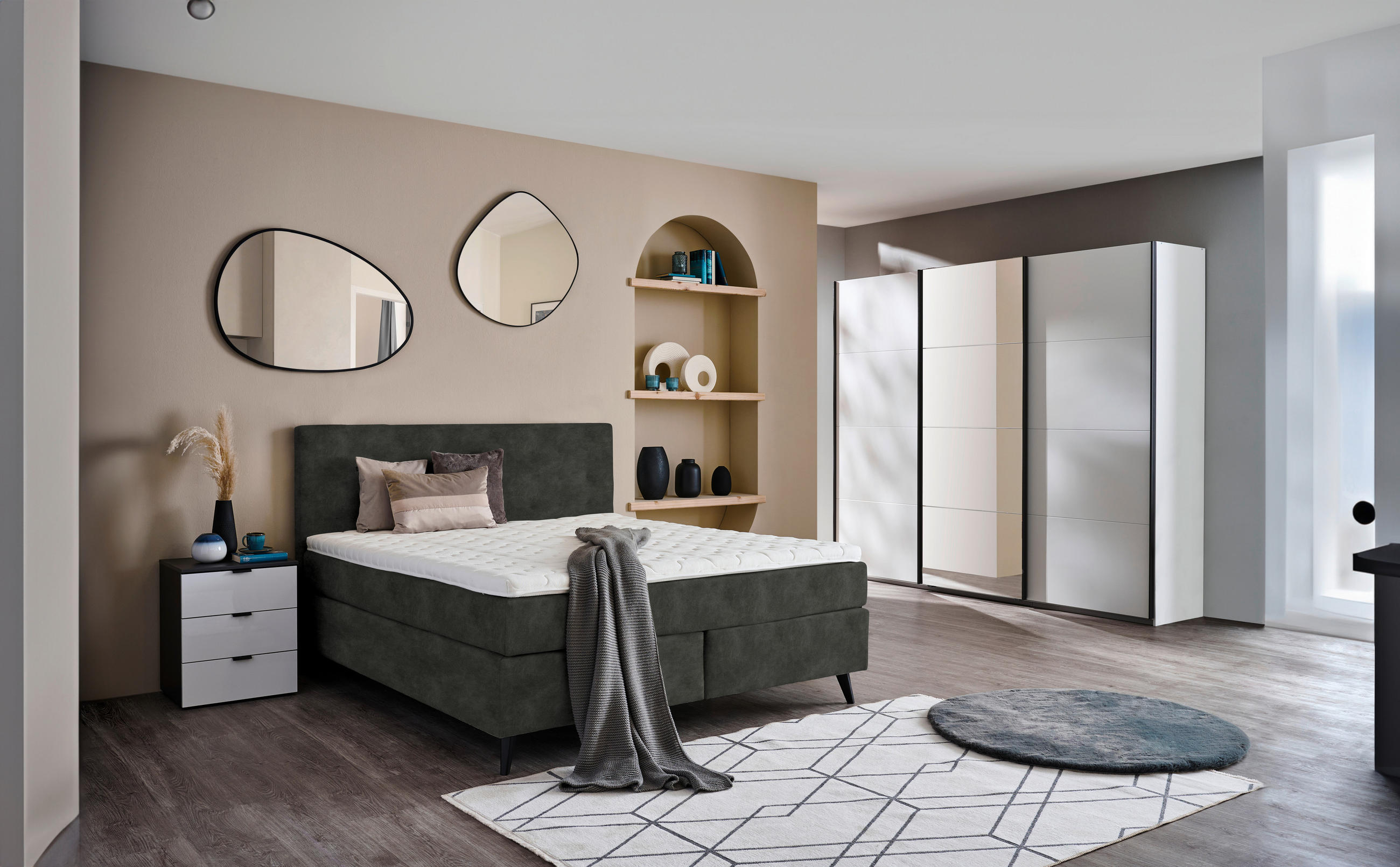 BOXSPRINGBETT 180/200 cm  in Dunkelgrau  - Dunkelgrau/Schwarz, Konventionell, Holz/Textil (180/200cm) - Voleo
