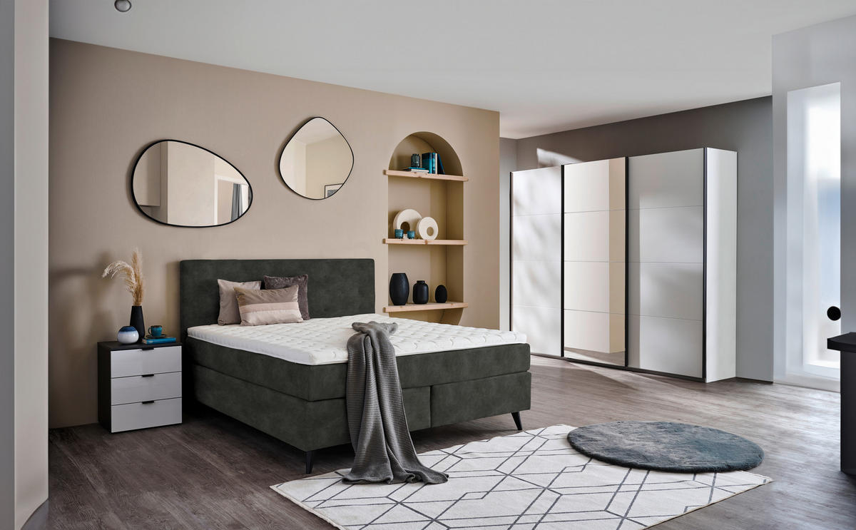 BOXSPRINGBETT 180/200 cm  in Dunkelgrau  - Dunkelgrau/Schwarz, Konventionell, Holz/Textil (180/200cm) - Voleo
