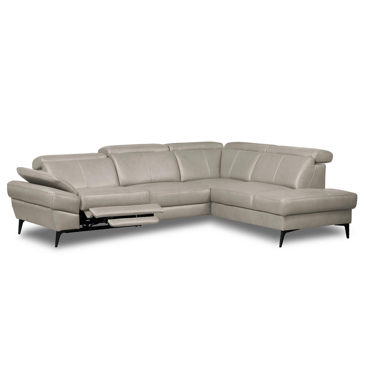 ECKSOFA Lederlook Echtleder Platinfarben  - Platinfarben/Schwarz, Design, Leder/Textil (264/211cm) - Livetastic