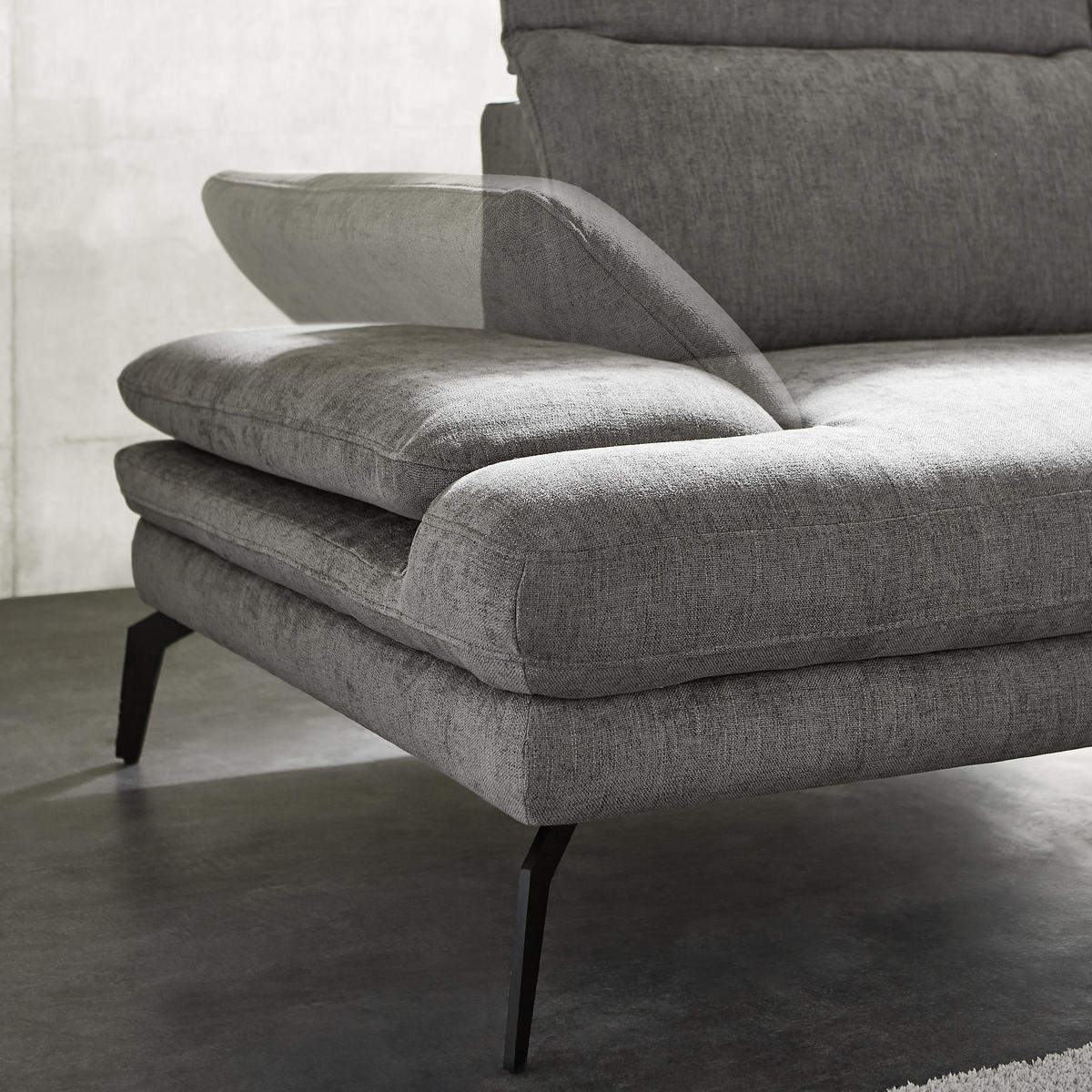 ECKSOFA in Webstoff Grau  - Schwarz/Grau, Design, Textil/Metall (293/197cm) - Stylife