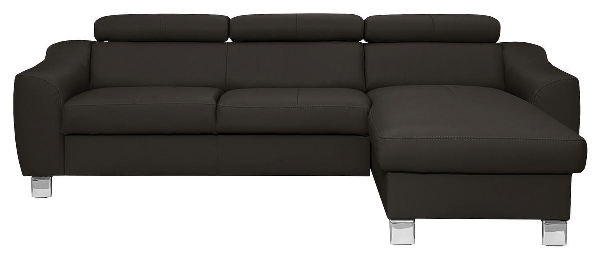ECKSOFA in Lederlook Echtleder Dunkelbraun  - Chromfarben/Dunkelbraun, Design, Leder/Textil (242/176cm) - Livetastic