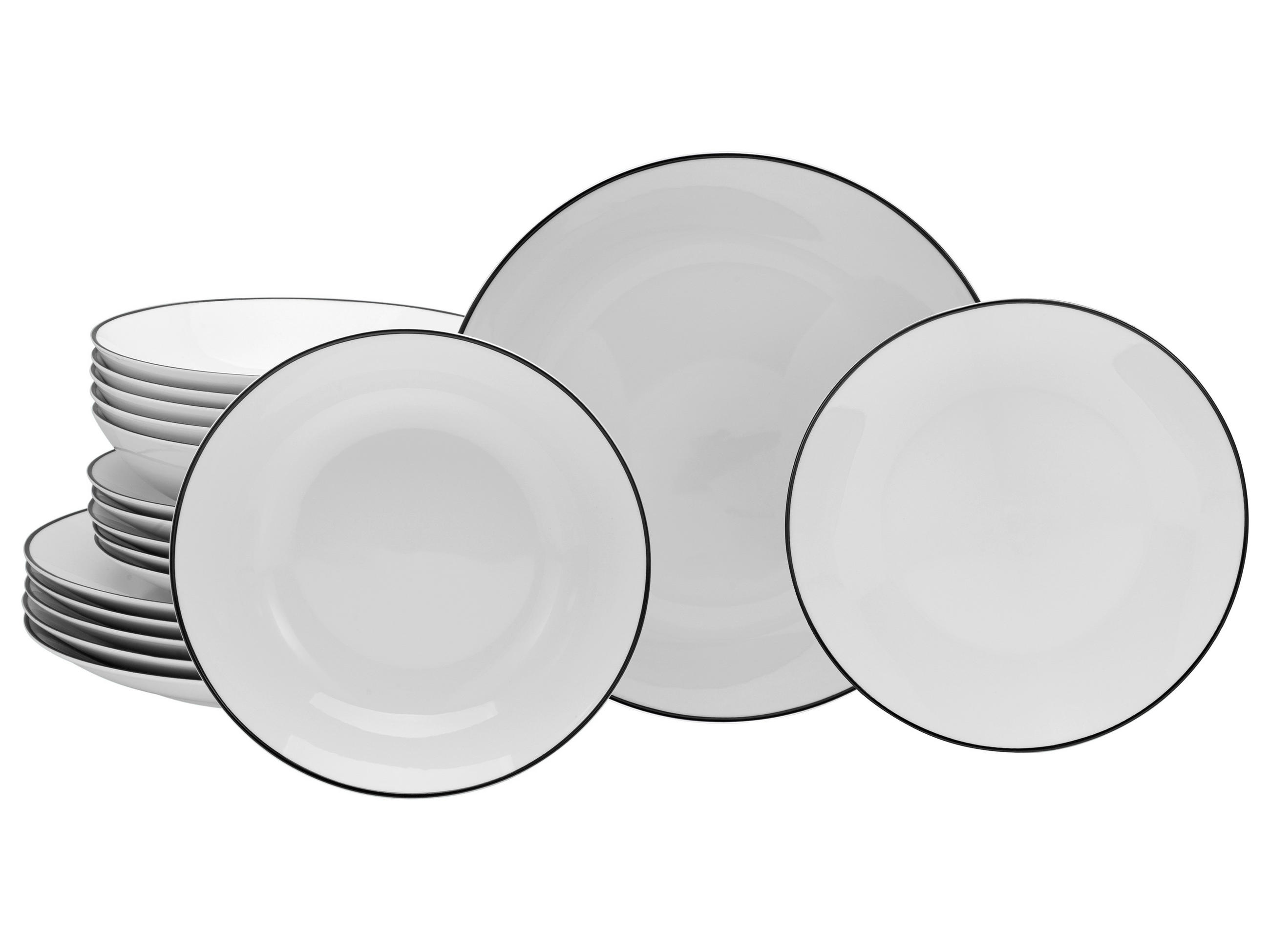 TAFELSERVICE Luna Black Line 18-teilig  - Schwarz/Weiß, Basics, Keramik - Creatable