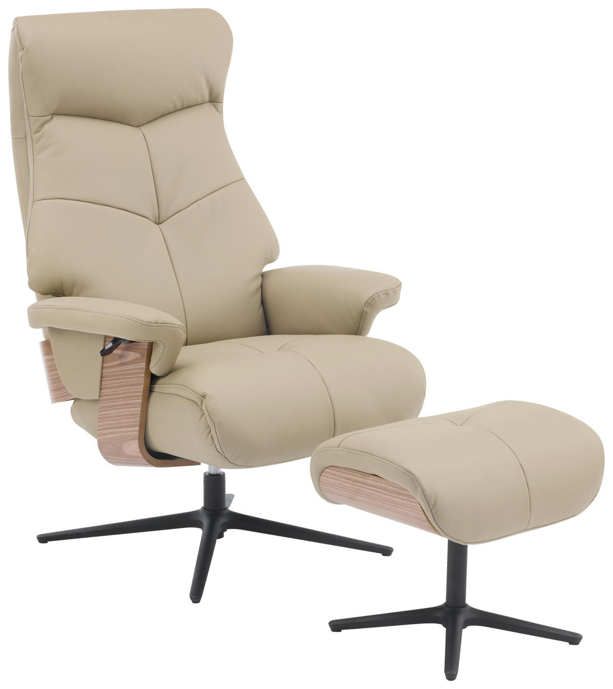 RELAXAČNÍ KŘESLO S TABURETEM, dřevo, textil, kůže, šedohnědá - černá/šedohnědá, Design, kov/dřevo (78/111/81cm) - Livetastic