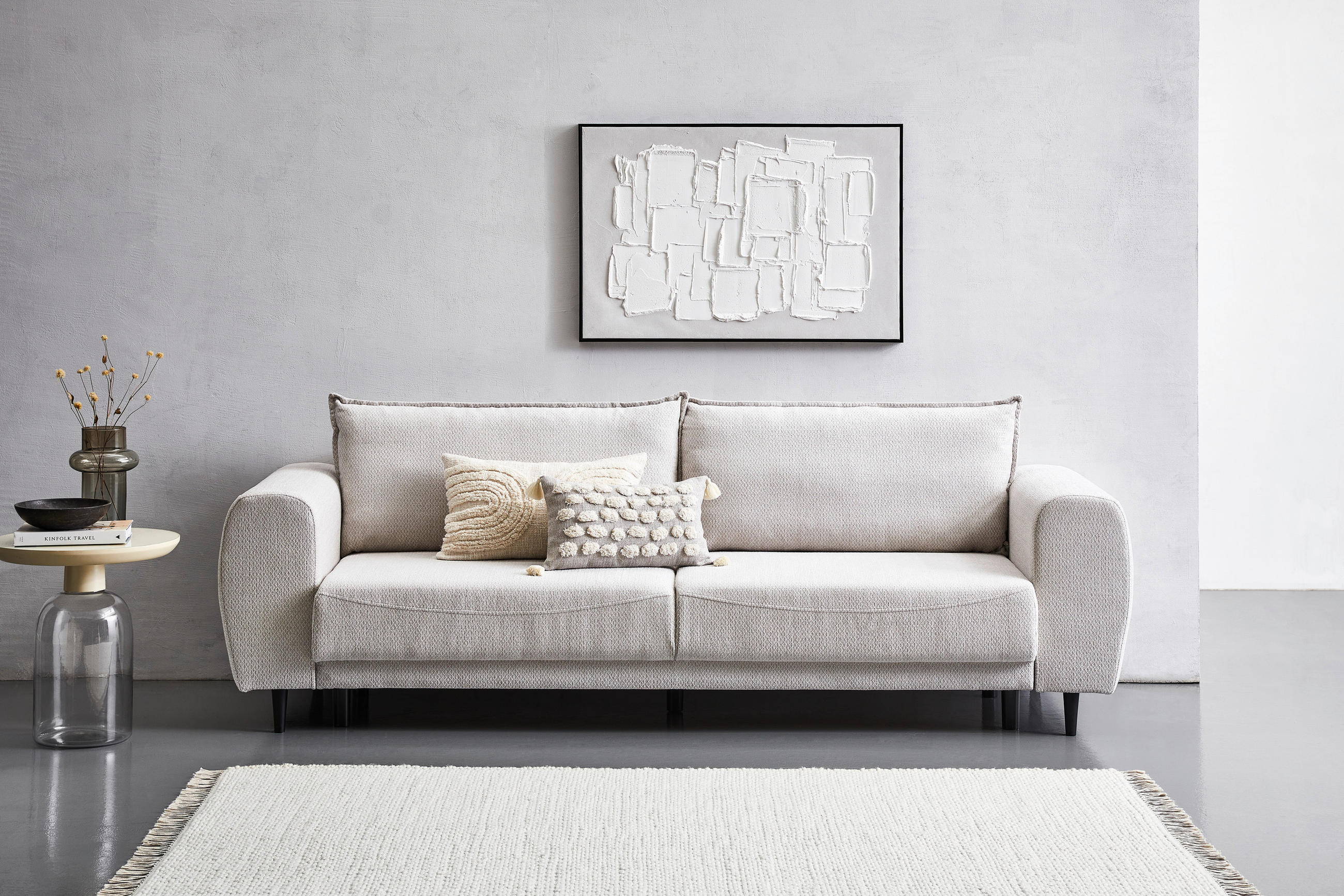 SCHLAFSOFA in Chenille Hellgrau  - Hellgrau/Schwarz, Design, Holz/Textil (245/85/92cm) - Livetastic