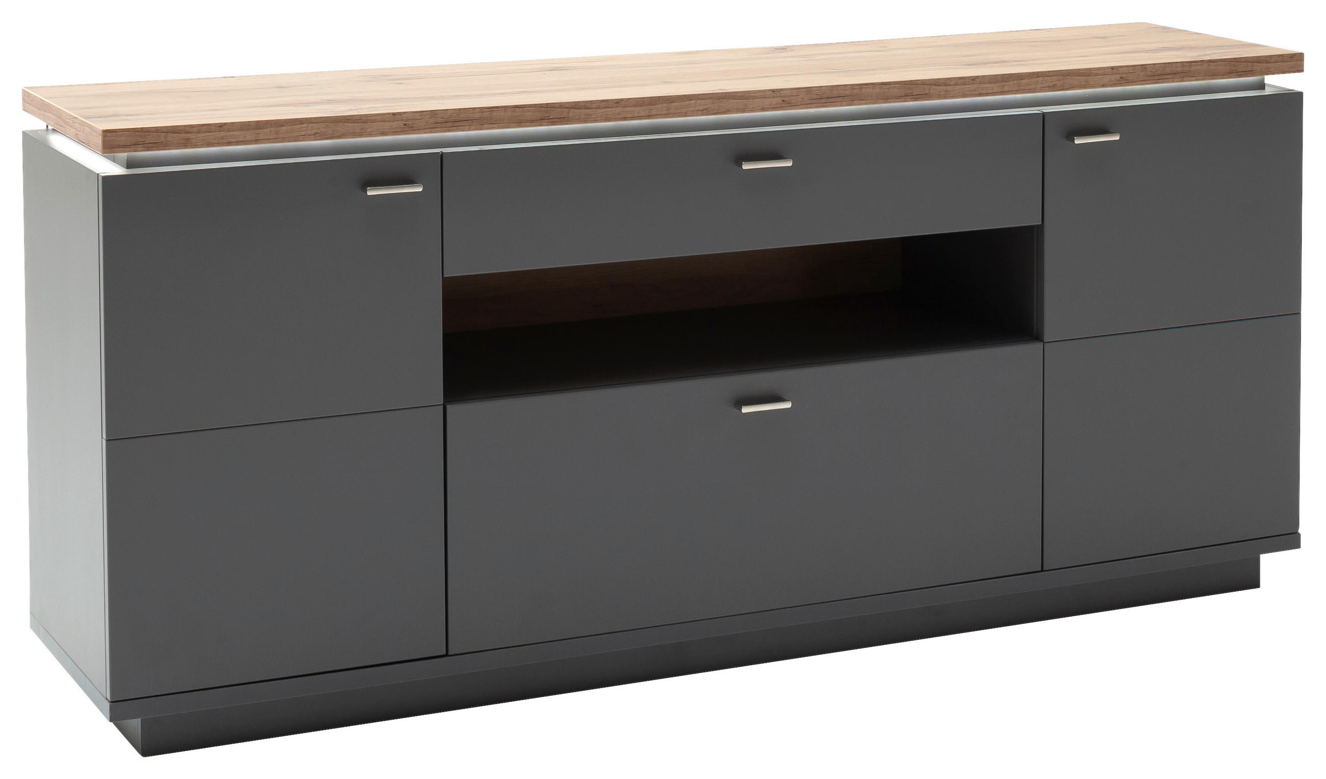 SIDEBOARD Grau, Eiche Wotan Beleuchtung, Einlegeböden - Eiche Wotan/Grau, Design, Holzwerkstoff/Metall (180/81/44cm) - Stylife
