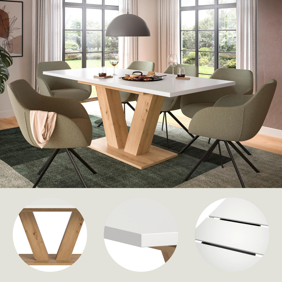 AUSZIEHTISCH Weiß rechteckig  ausziehbar  - Eiche Artisan/Weiß, Trend, Holzwerkstoff (150-190/90/76cm) - MID.YOU