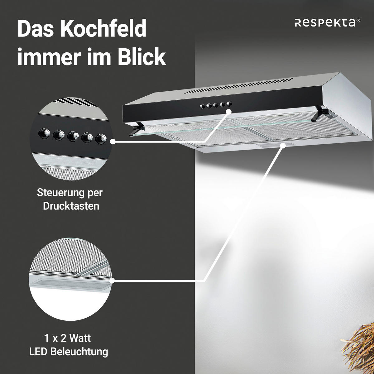 FLÄKTKÅPA CH16060SGB  - stålfärgad/svart, Trend, metall/glas (60/13/50,3cm) - Respekta