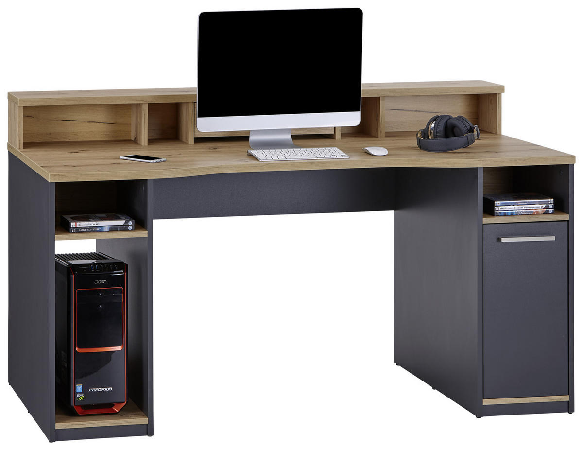 GAMING MIZA leseni material antracit, barve hrasta  - barve hrasta/antracit, Moderno, kovina/leseni material (160/92,4/70cm) - Carryhome