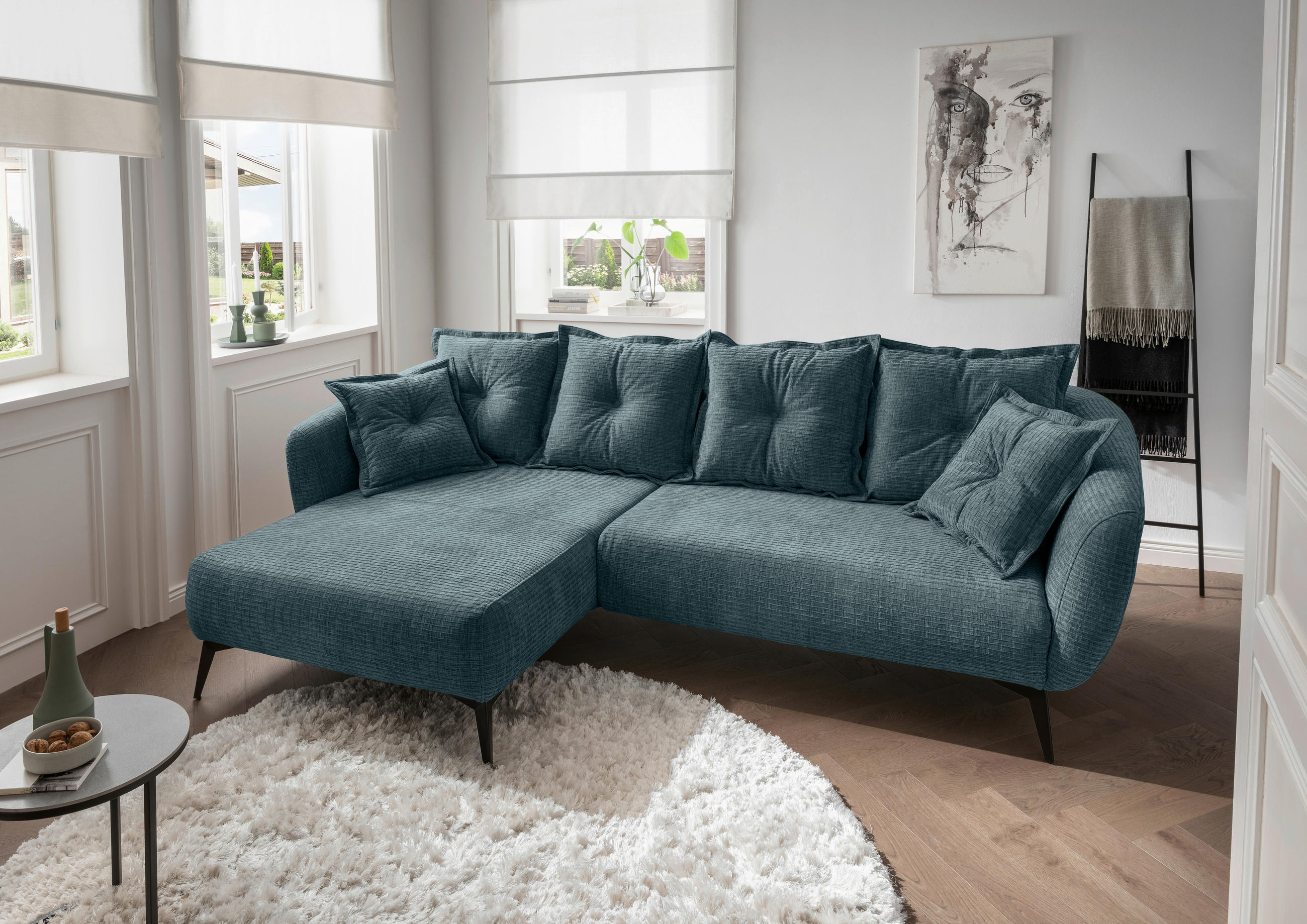 ECKSOFA in Mikrofaser Blau  - Blau/Schwarz, Modern, Textil/Metall (162/277cm) - Livetastic