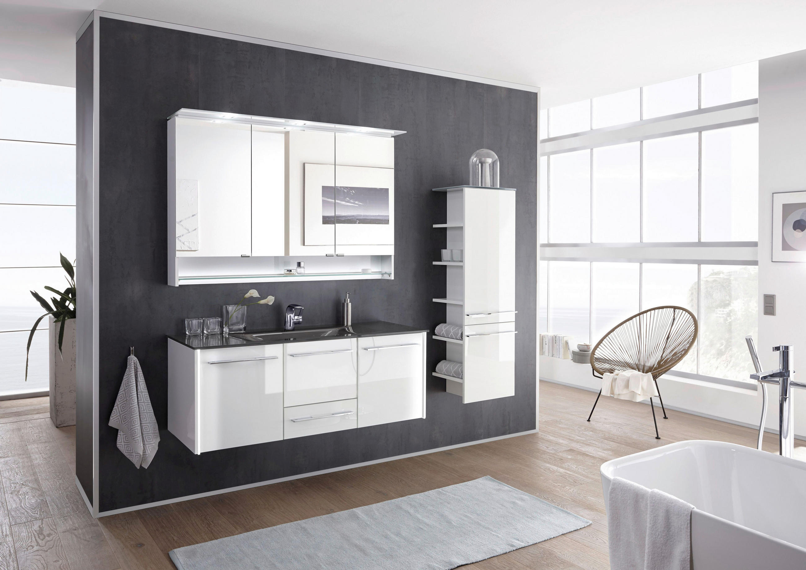 MIDISCHRANK 42,5/133,2/33 cm  - Chromfarben/Weiß Hochglanz, Design, Glas/Holzwerkstoff (42,5/133,2/33cm) - Leonardo Living