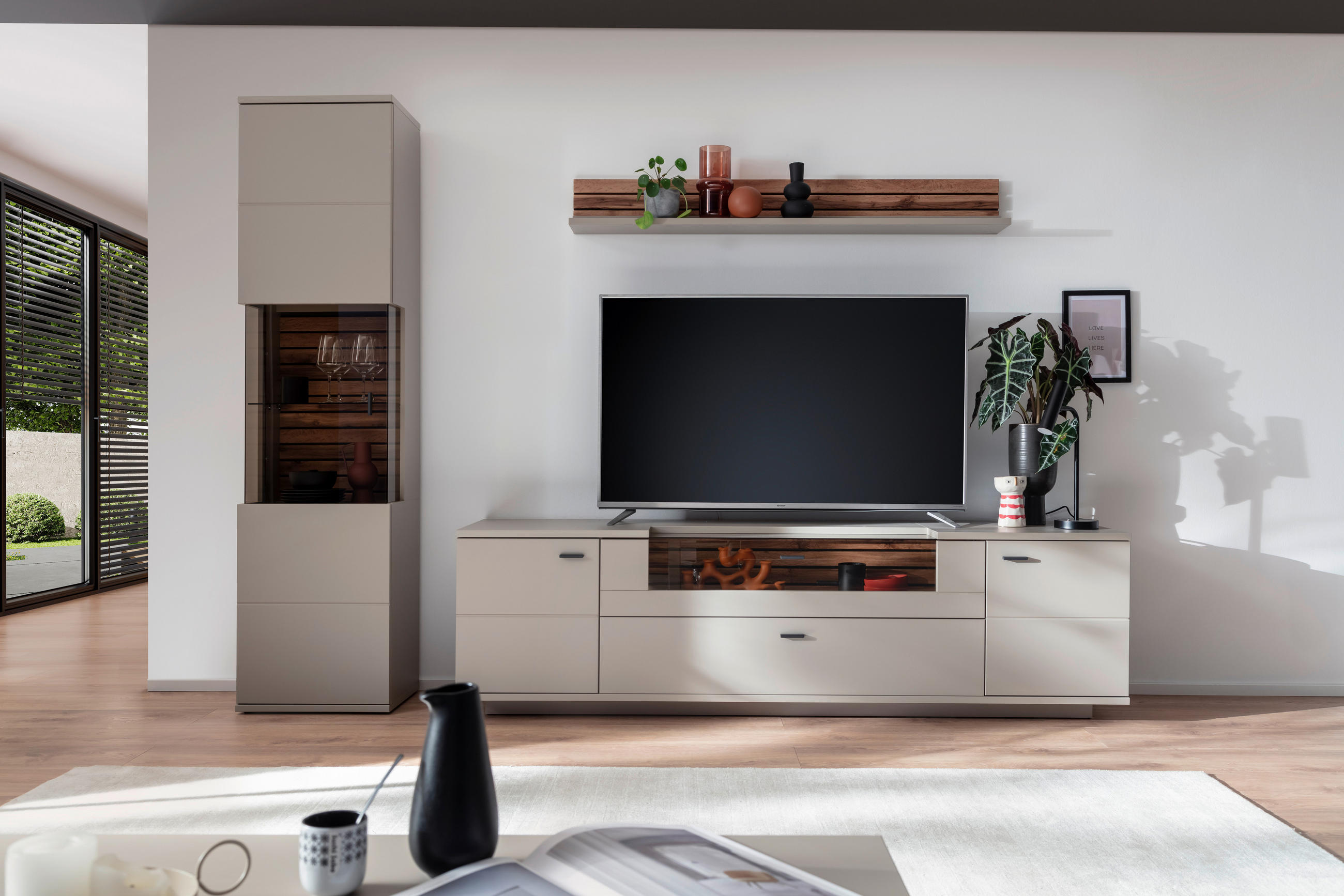 WOHNWAND 3-teilig  in  270/199/50 cm    - Anthrazit, Design, Glas/Holzwerkstoff (270/199/50cm) - Livetastic