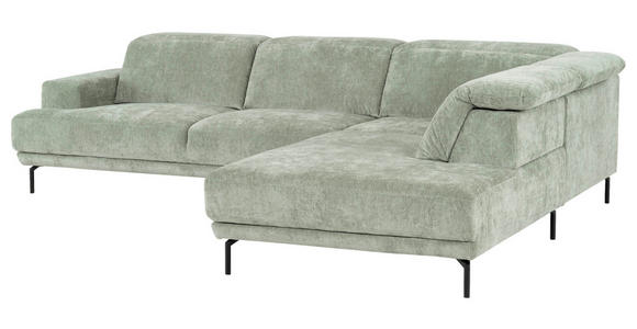 ECKSOFA Mintgrün Chenille Kopfteilverstellung, Sitztiefenverstellung  - Schwarz/Mintgrün, Design, Textil/Metall (307/243cm) - Xora