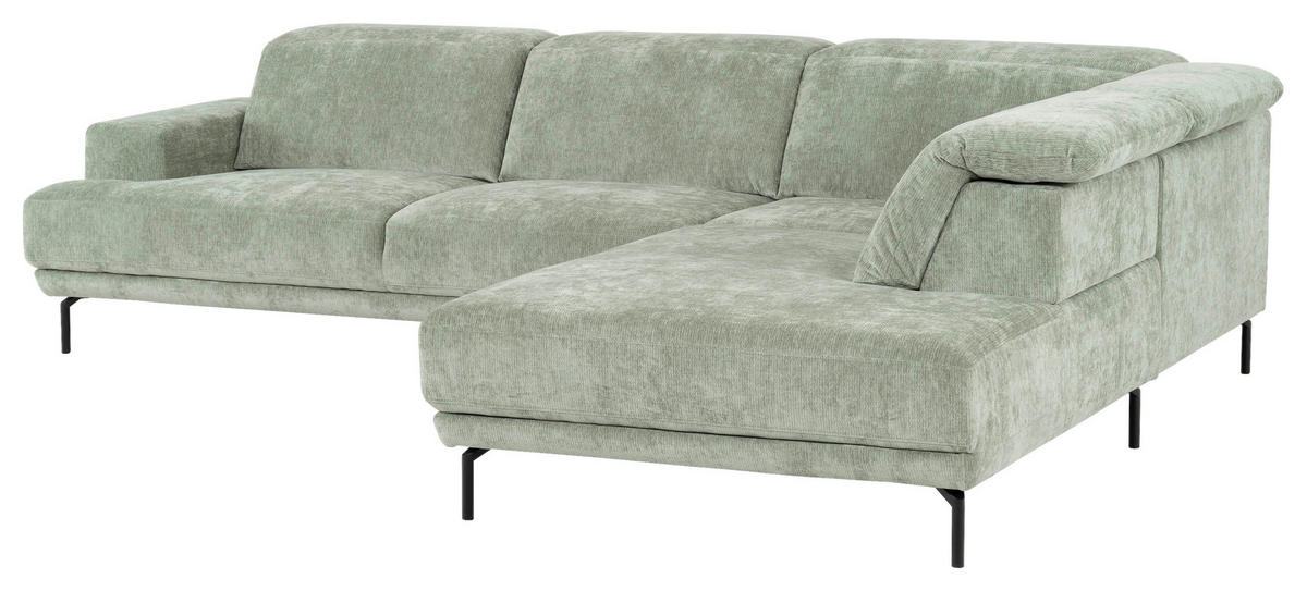 ECKSOFA Mintgrün Chenille Kopfteilverstellung, Sitztiefenverstellung  - Schwarz/Mintgrün, Design, Textil/Metall (307/243cm) - Xora