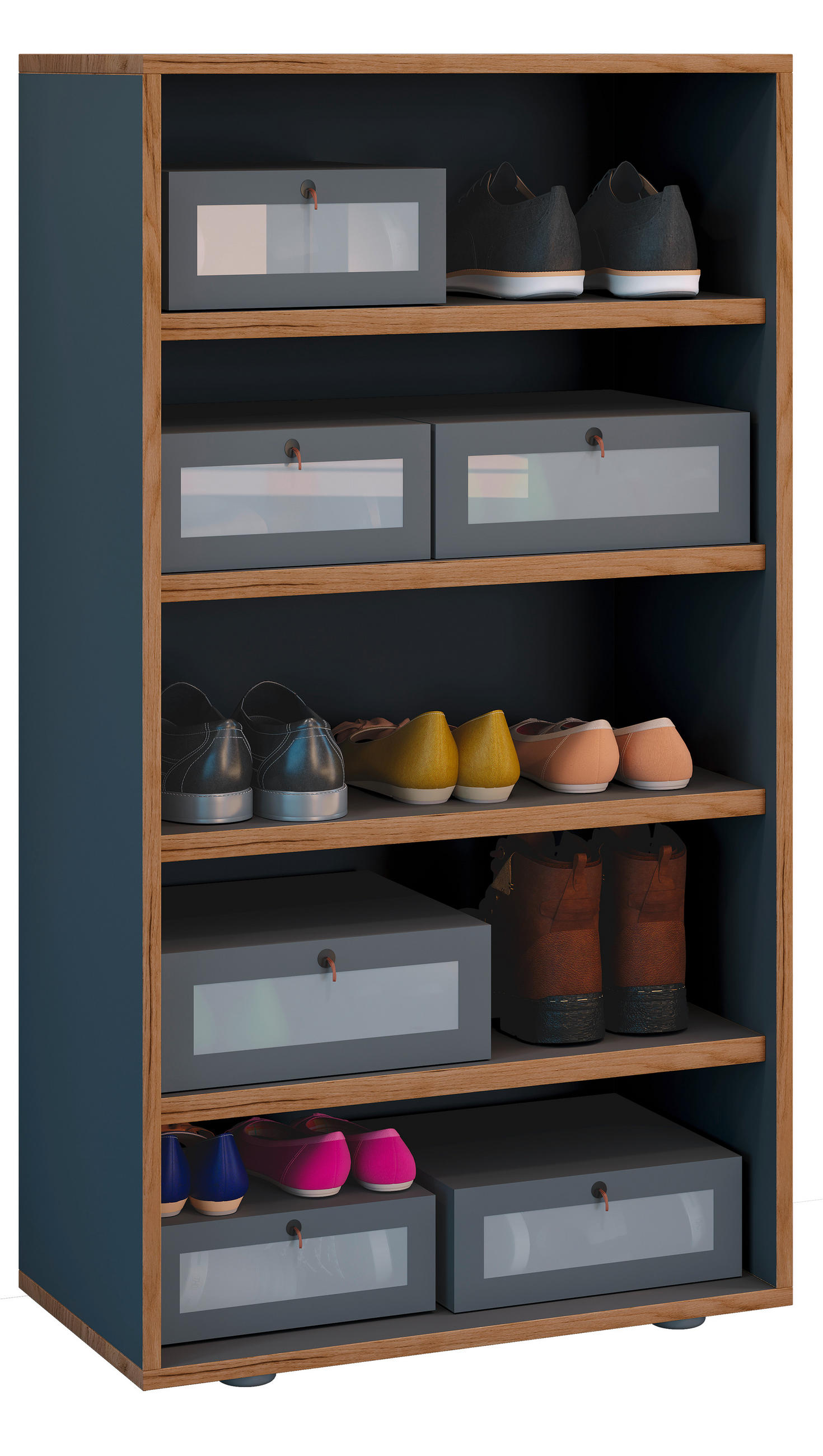 SCHUHREGAL Anthrazit, Honigeiche - Honigeiche/Anthrazit, Design, Holzwerkstoff/Kunststoff (60/110/33cm) - MID.YOU