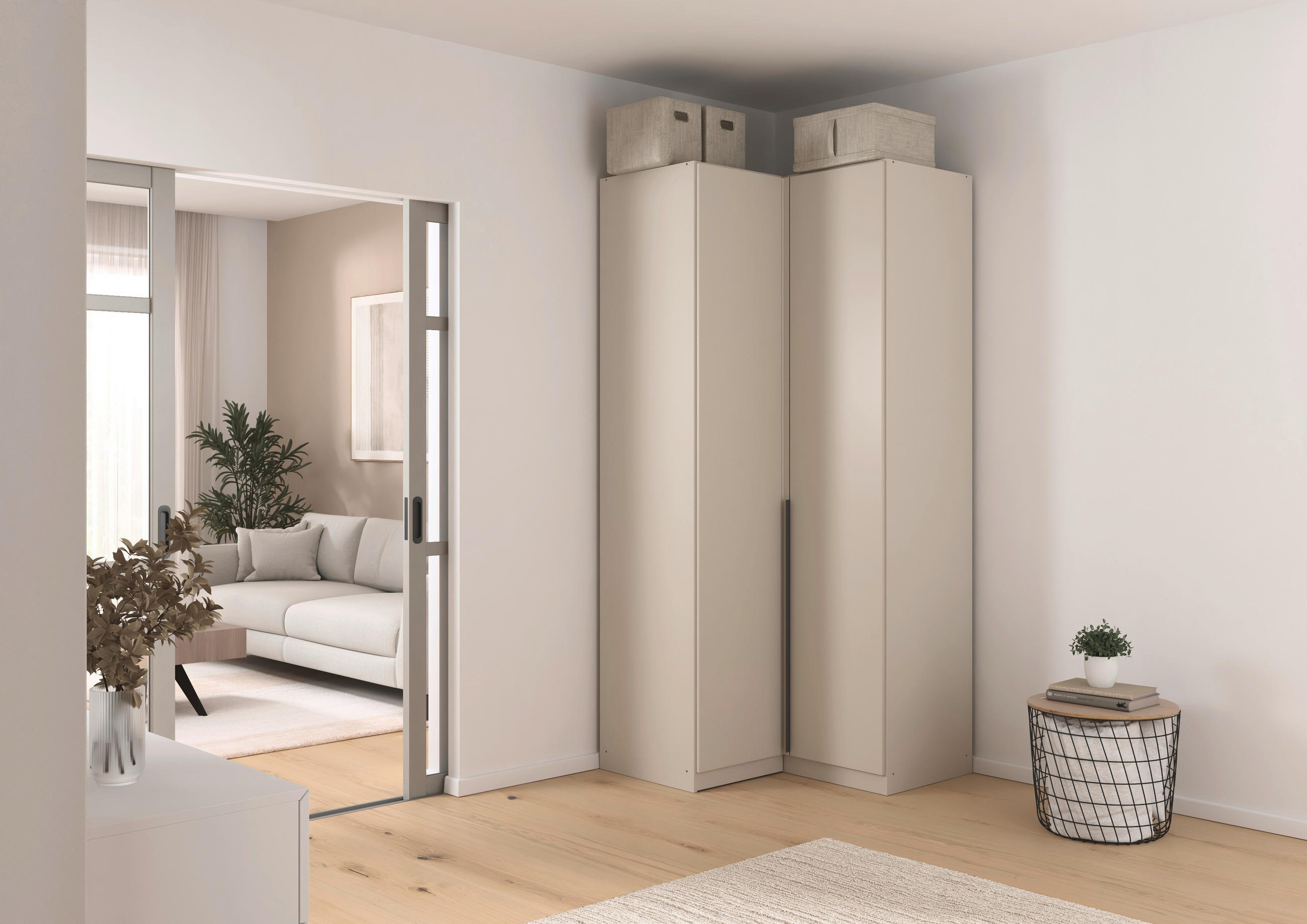 ECKKLEIDERSCHRANK 100/229/102 cm  - Champagner/Grau, Modern, Holzwerkstoff (100/229/102cm) - Rauch Möbel
