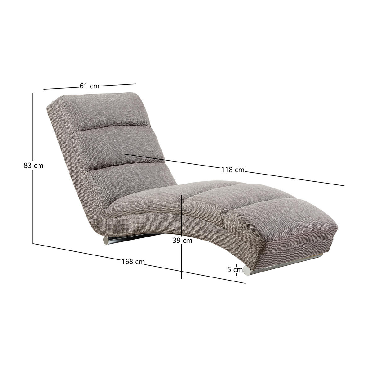 RELAXLIEGE Struktur Grau  - Chromfarben/Grau, MODERN, Textil/Metall (170/82/60cm) - Livetastic
