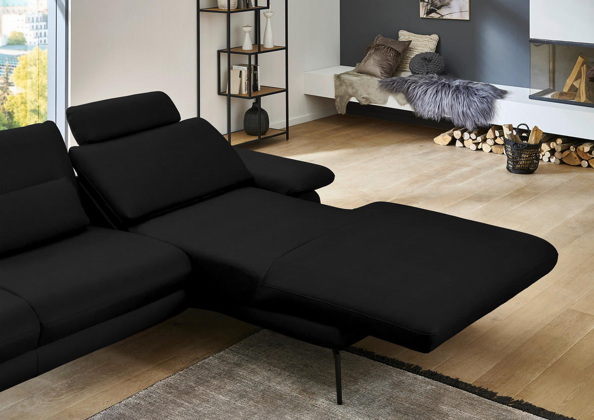 ECKSOFA in Echtleder Schwarz  310/180 cm  - Schwarz, Design, Leder/Metall (310/180cm) - Dieter Knoll