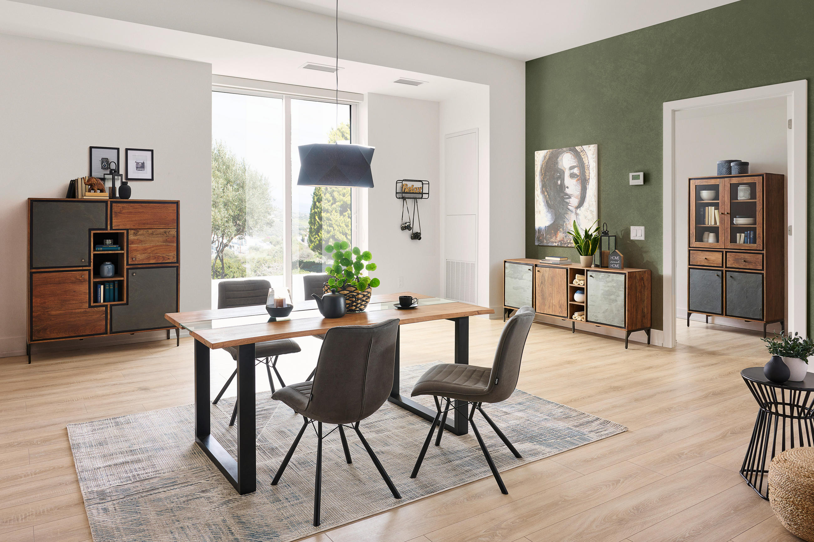 SIDEBOARD Akazie Hartholz Braun  - Braun/Grau, MODERN, Holz/Stein (180cm) - Livetastic