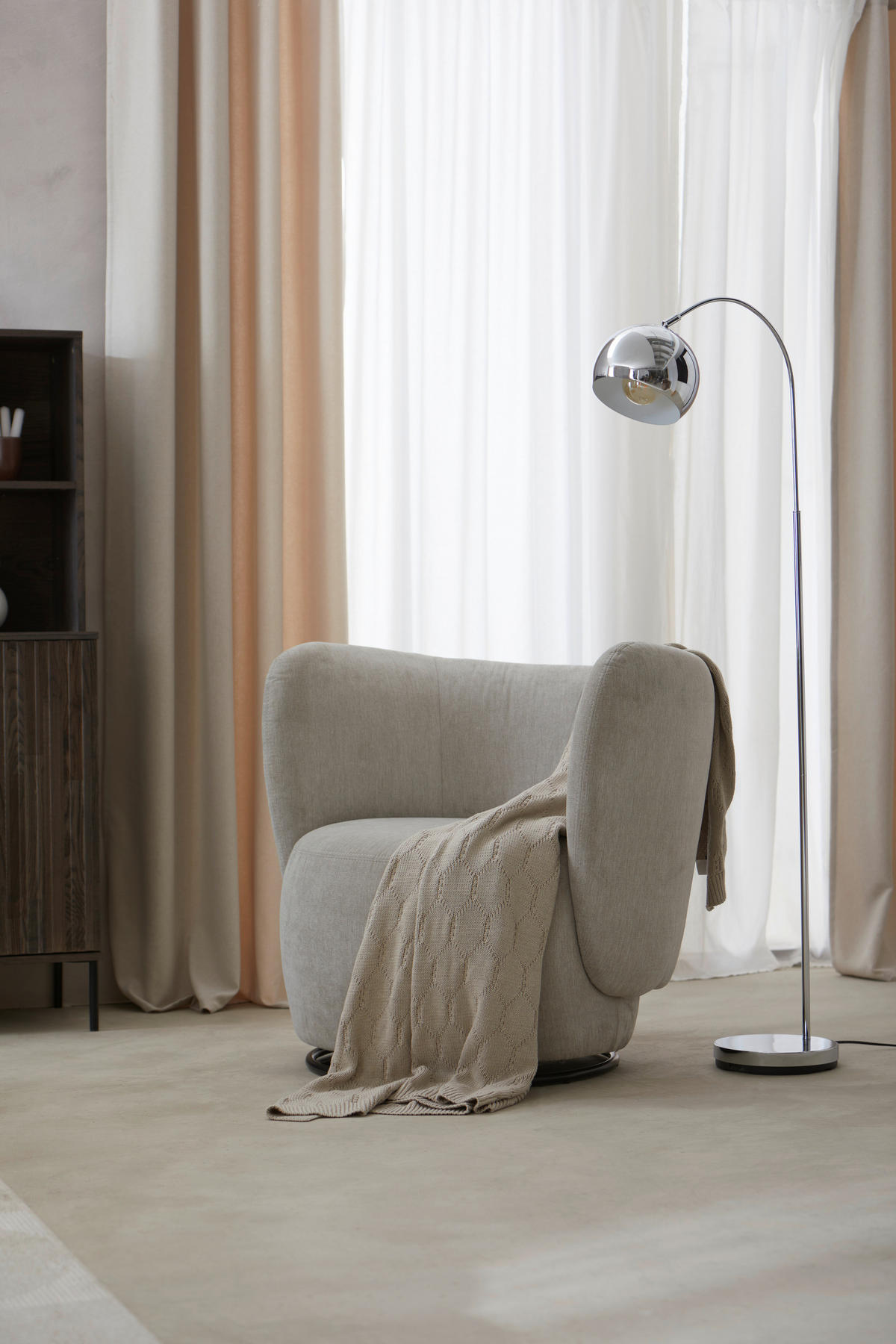 COCKTAILSESSEL in Flachgewebe Beige  - Hellbraun/Beige, Design, Textil/Metall (92/80/84cm) - Livetastic